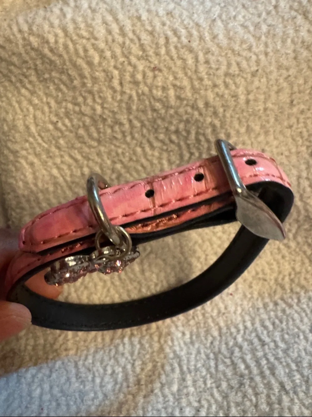 Girly Pink Collar Sparkle Bone Charm X-Small gemstone XS faux croc bling cute